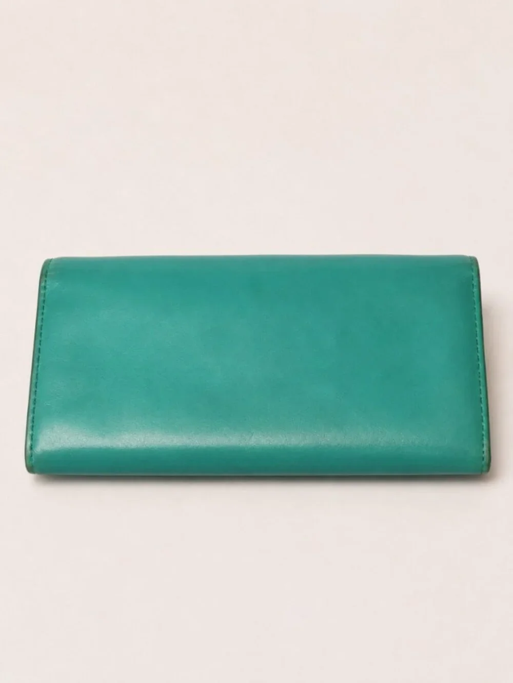 Tory Burch Green Leather Bow Continental Envelope Wallet Blue Enamel Bow